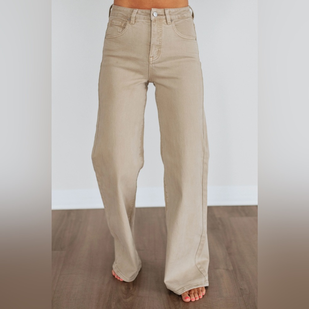 Risen Tan High Rise Wide Leg Jeans Women's Size 29 Neutral Beige Casual Denim